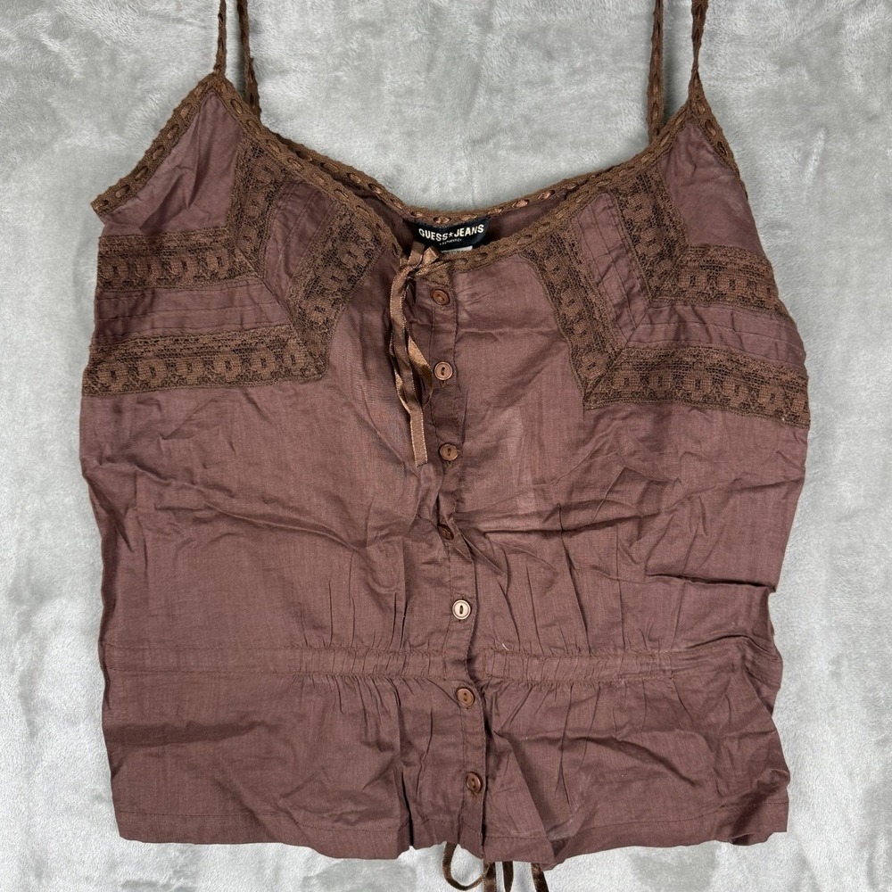 Guess Jeans Brown Lace Trimmed Camisole Tank Top XL‎